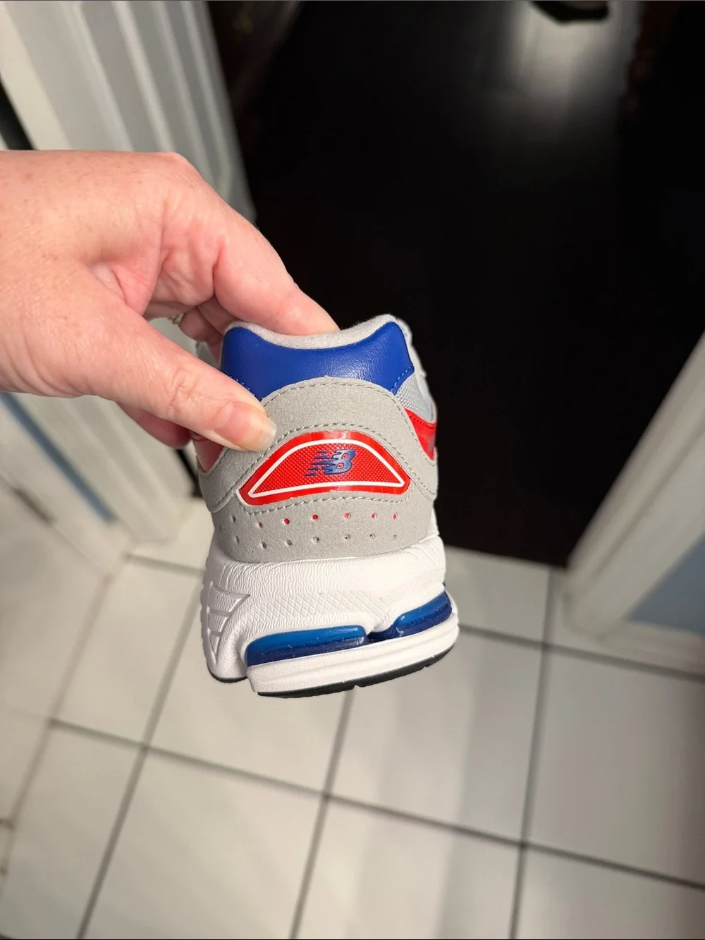 New Balance Grey Red Blue Running Sneakers